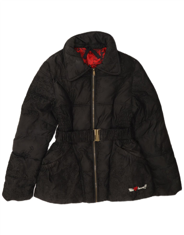 Jaqueta feminina acolchoada gráfica Desigual EU 40 médio preto paisley poliéster