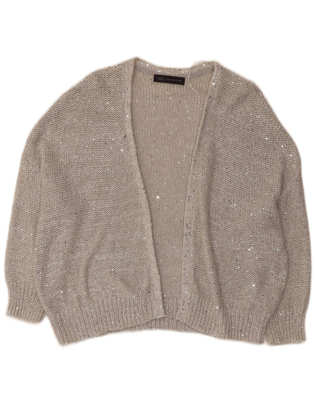 Suéter cardigã feminino aberto com manga 3/4 MARKS & SPENCER Reino Unido 14 grande cinza