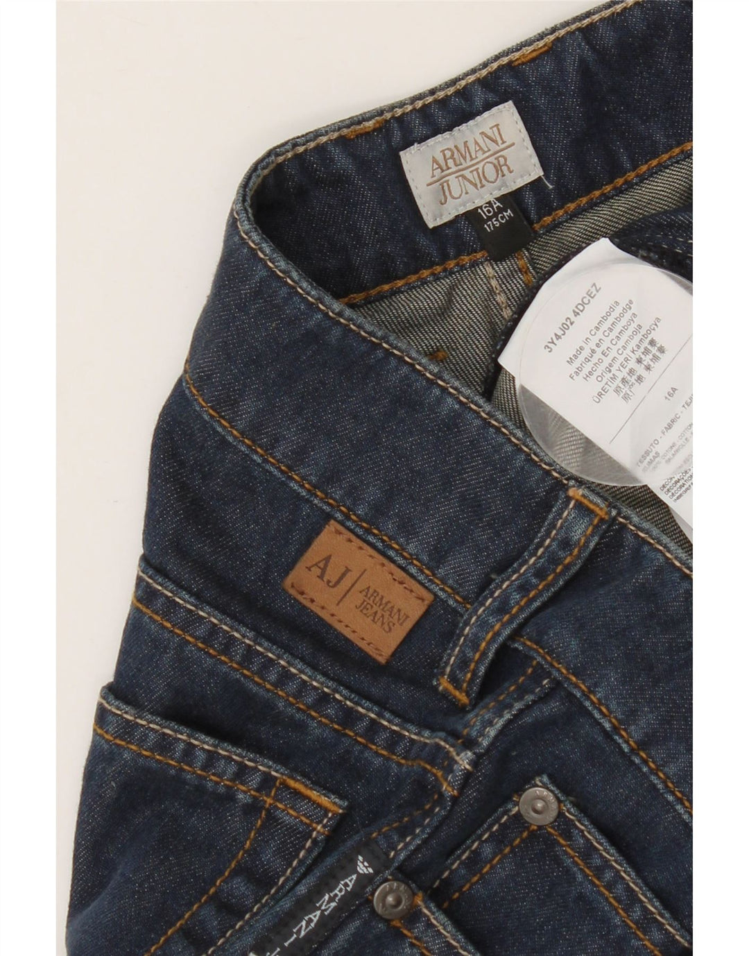 ARMANI JUNIOR Meninos Jeans Slim 15-16 Anos W32 L33 Azul Algodão
