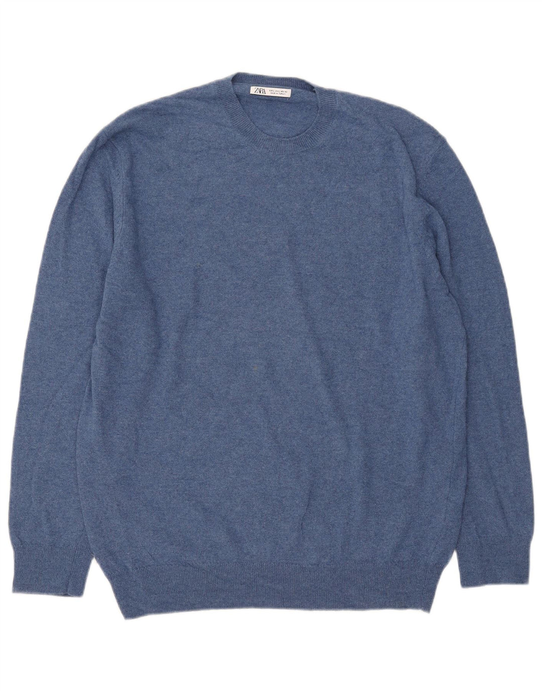 Zara Suéter masculino com gola redonda grande poliamida azul