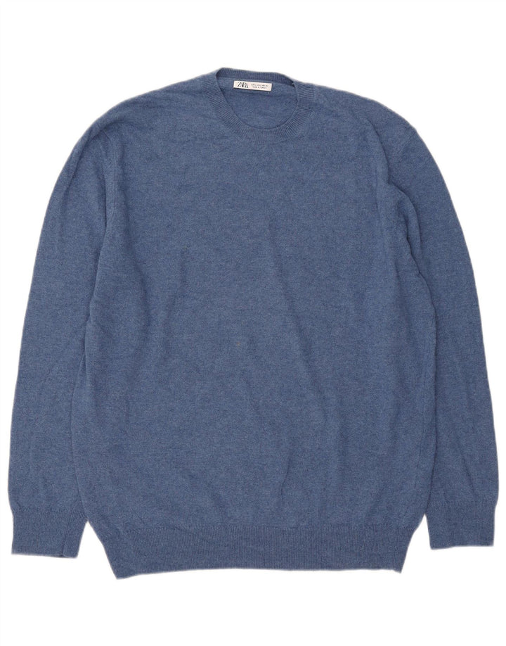 Zara Suéter masculino com gola redonda grande poliamida azul