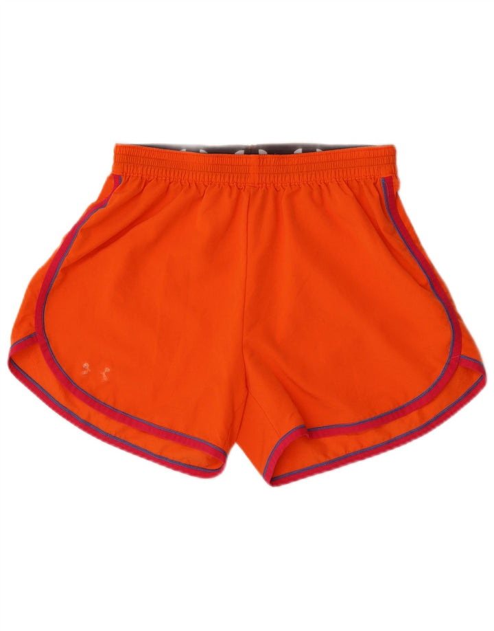 Shorts esportivos femininos Under Armour UK 8 poliéster listrado laranja pequeno