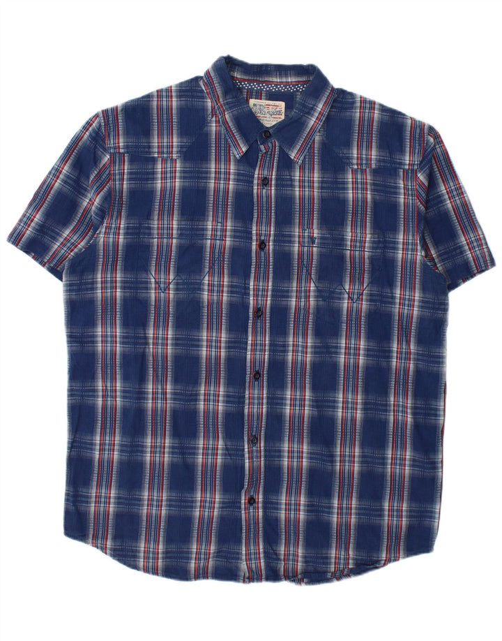 Camisa Wrangler masculina de manga curta XL azul xadrez algodão
