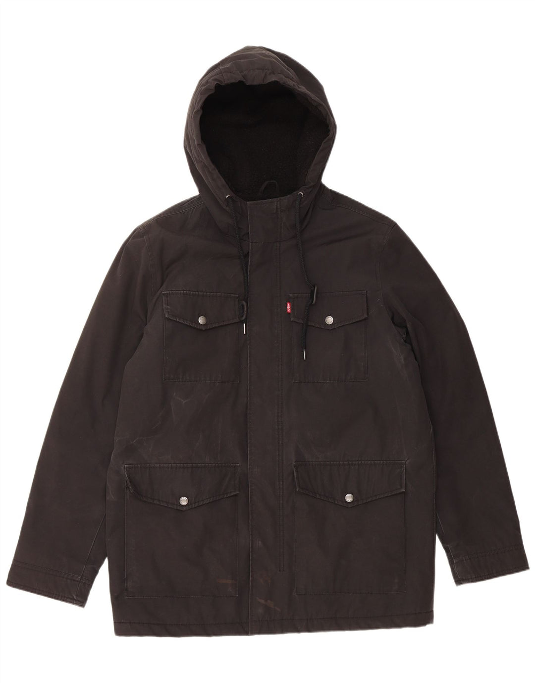 Jaqueta corta-vento masculina Levi's com capuz UK 38 poliéster preto médio