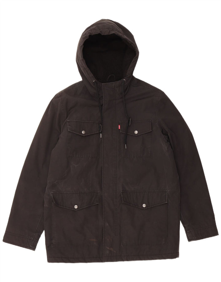 Jaqueta corta-vento masculina Levi's com capuz UK 38 poliéster preto médio