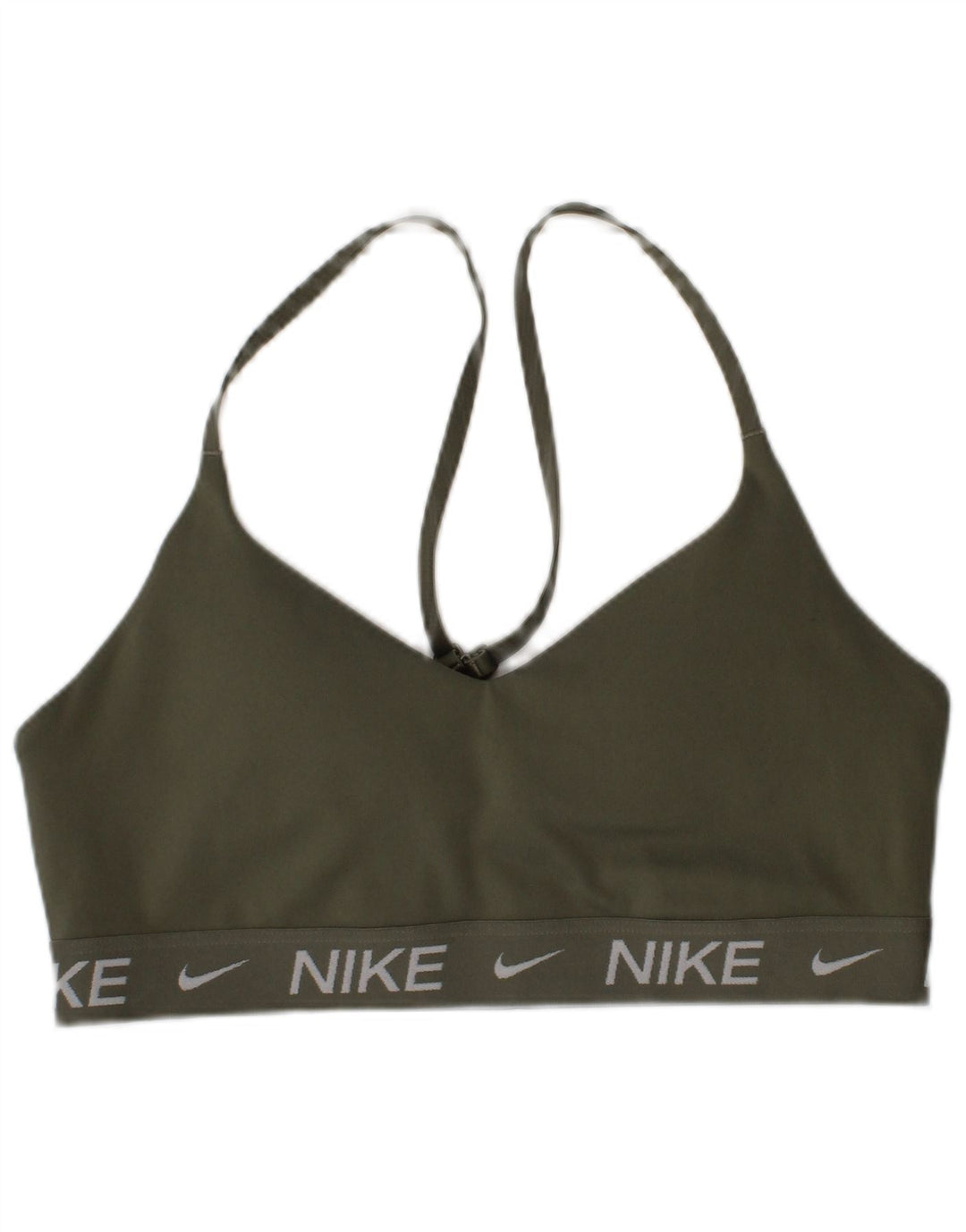 Top de sutiã esportivo gráfico feminino Nike pequeno cáqui poliéster esportivo