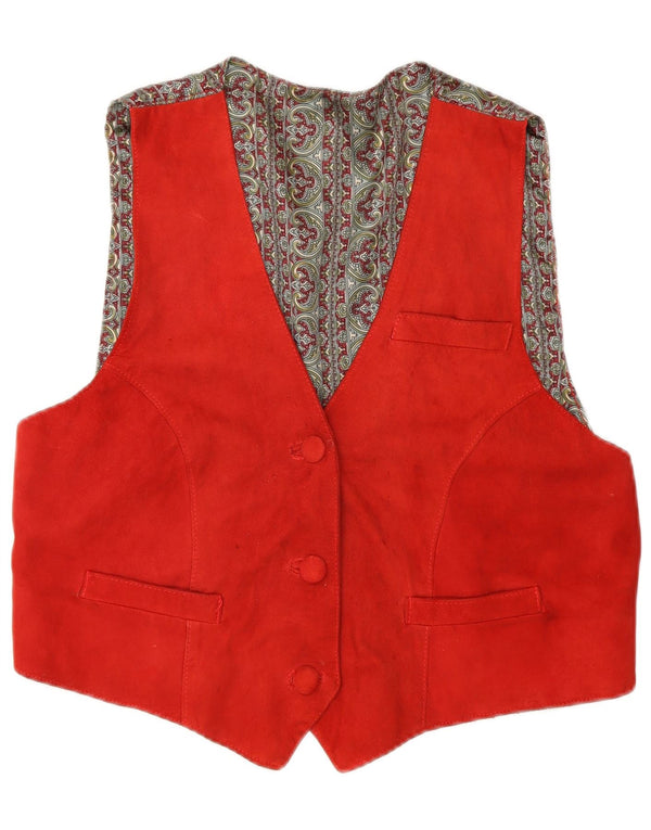 Colete feminino vintage de camurça UK 14 grande vermelho retrô