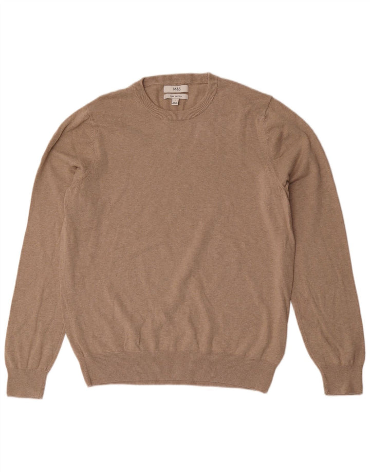 Suéter masculino Marks & Spencer com gola redonda, grande algodão bege