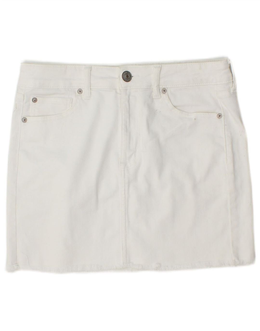 Mini saia jeans feminina AMERICAN EAGLE UK 14 médio W30 algodão branco