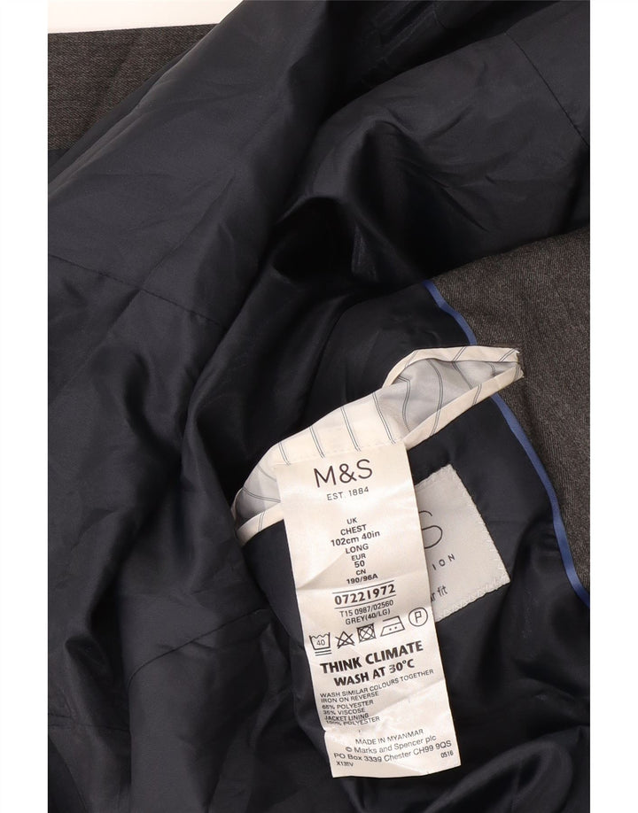 Jaqueta blazer masculina de 2 botões Marks & Spencer UK 40 poliéster cinza grande
