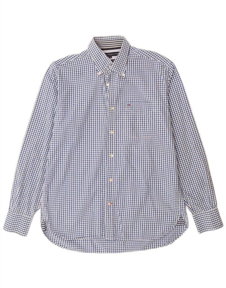 Camisa xadrez masculina Tommy Hilfiger algodão guingão azul médio