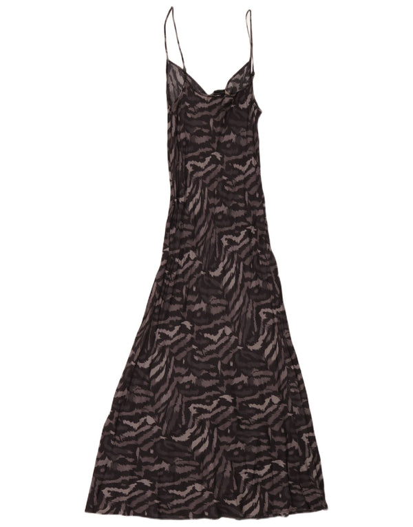 Vestido maxi feminino All Saints sem mangas Reino Unido 6 XS preto com estampa animal viscose