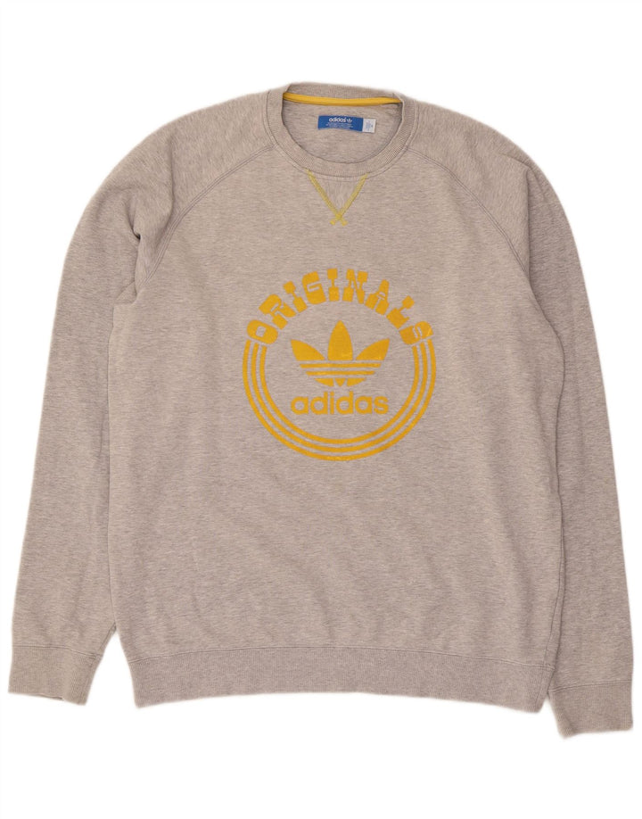 ADIDAS Mens Graphic Sweatshirt Jumper Médio Algodão Cinzento