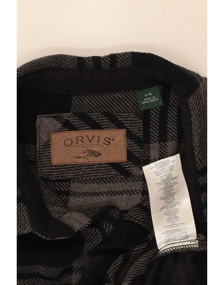 Camisa masculina de flanela Orvis grande algodão xadrez preto