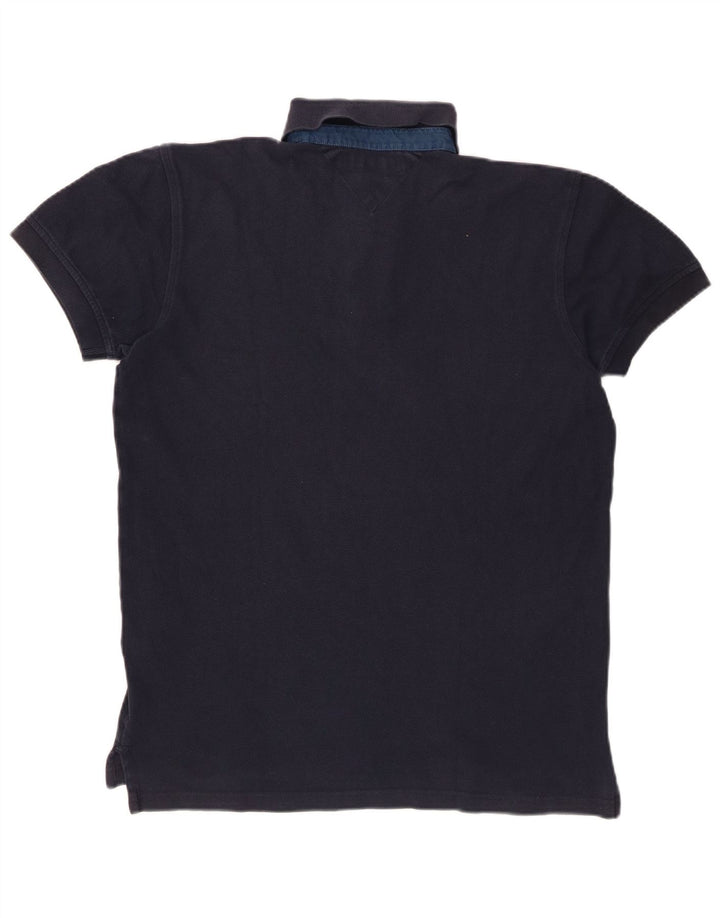 Camisa polo masculina TOMMY HILFIGER pequena algodão azul marinho