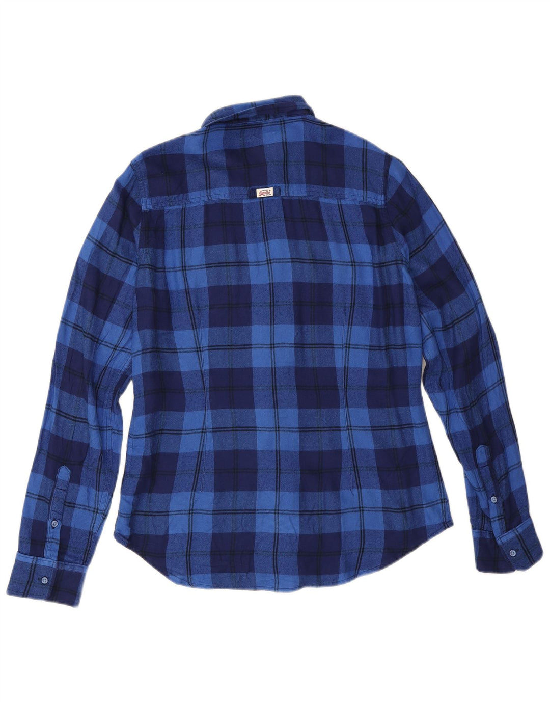 Camisa de flanela feminina Superdry UK 14 viscose xadrez azul médio