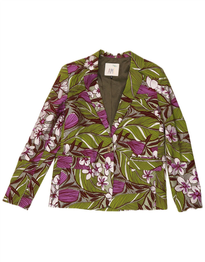 Jaqueta blazer feminina vintage com 1 botão IT 42 algodão floral verde médio