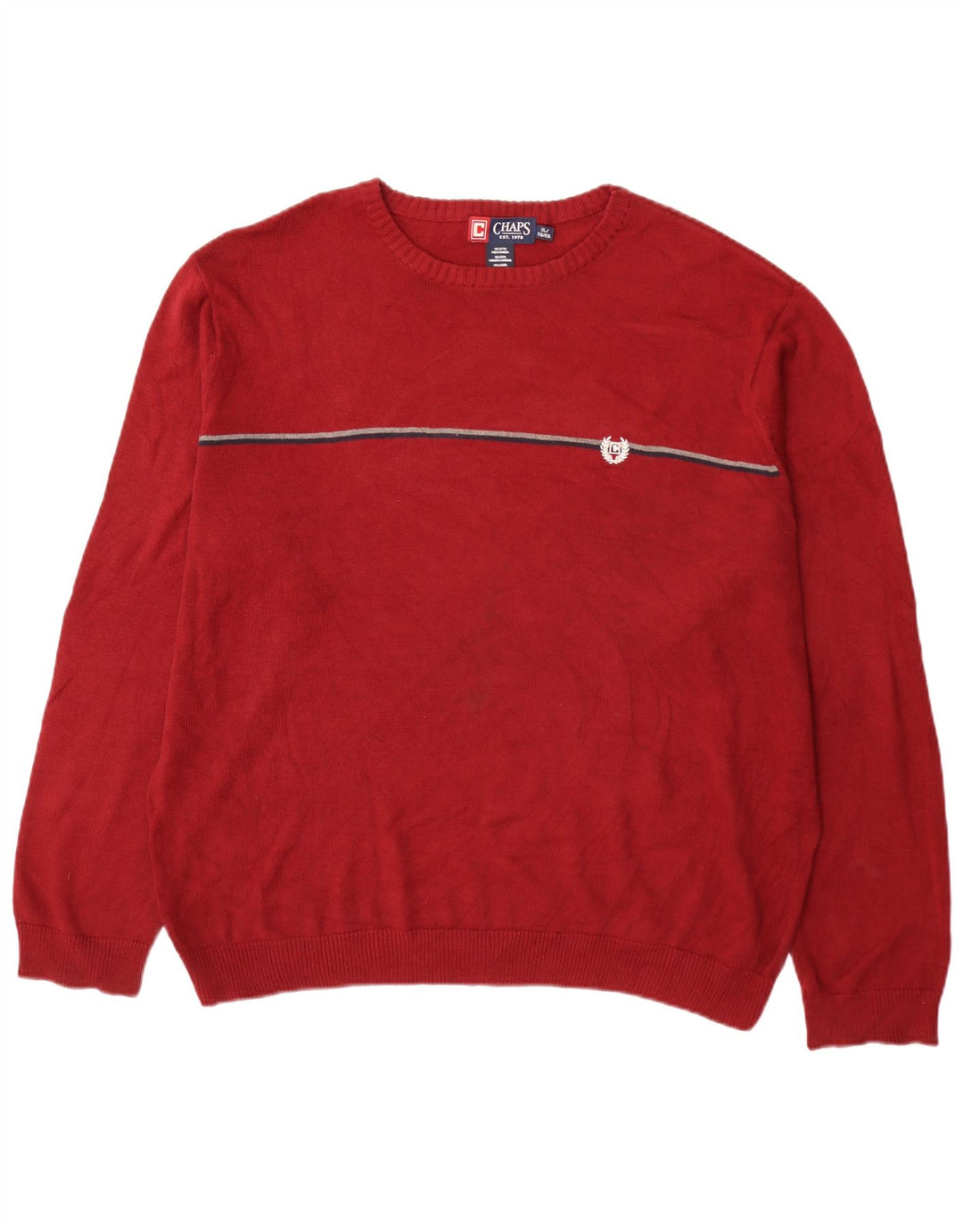 Suéter masculino Chaps com gola redonda XL de algodão listrado vermelho