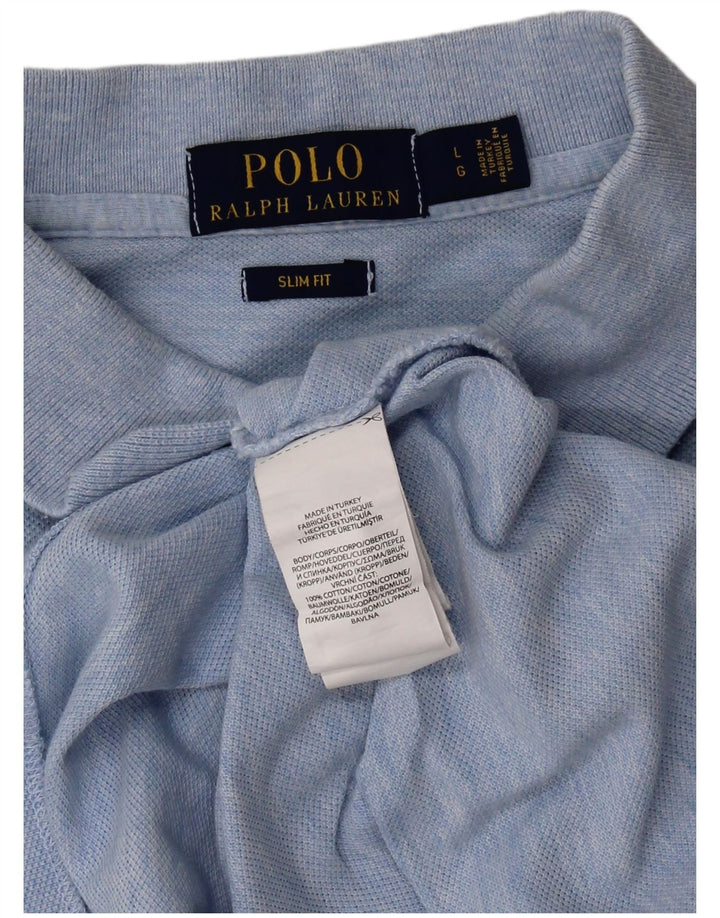 POLO RALPH LAUREN Camisa polo masculina slim fit grande algodão manchado azul