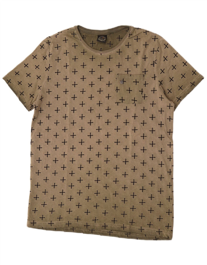 Camiseta masculina com padrão abstrato Scorpion Bay de algodão cáqui médio