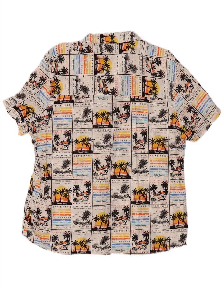 LIVERGY Camisa masculina de manga curta tamanho 43/44 XL branca viscose havaiana