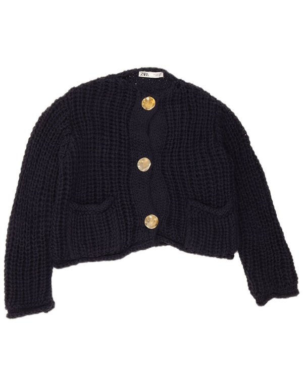 Suéter cardigã feminino de crochê oversized Zara Reino Unido 10 pequeno azul marinho