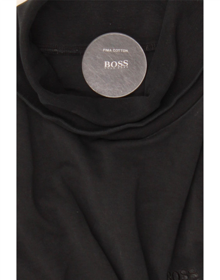 HUGO BOSS Camiseta masculina com gola redonda e manga comprida de algodão preto médio