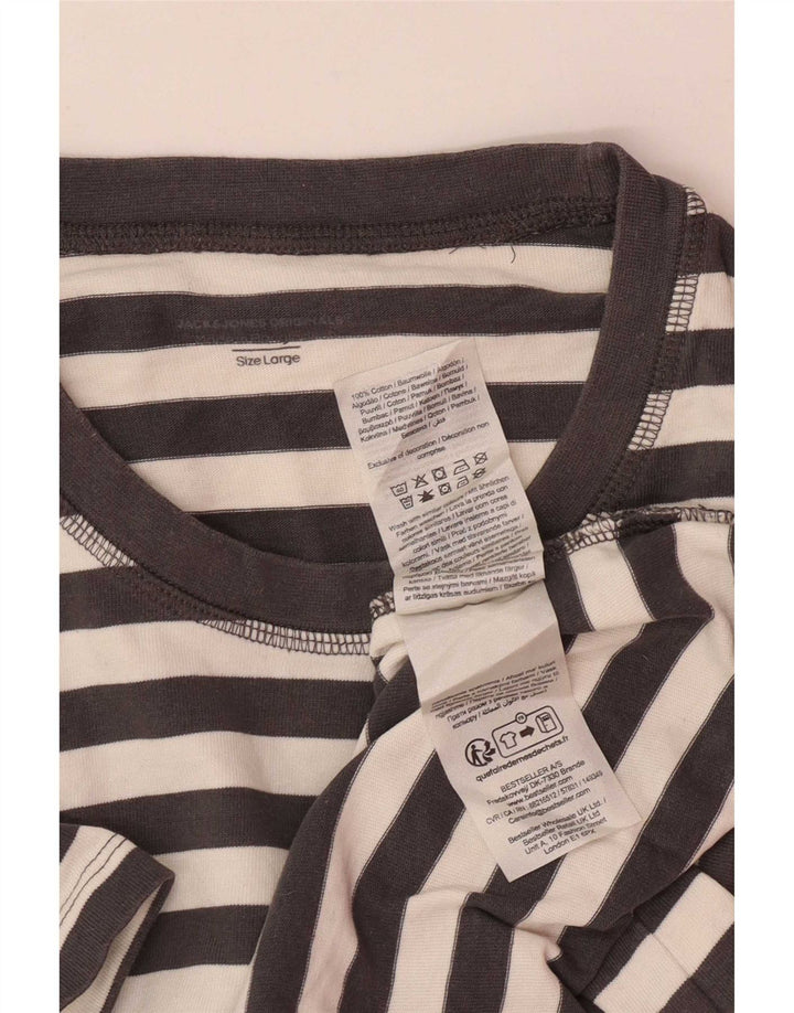 Camiseta masculina Jack & Jones grande algodão listrado cinza