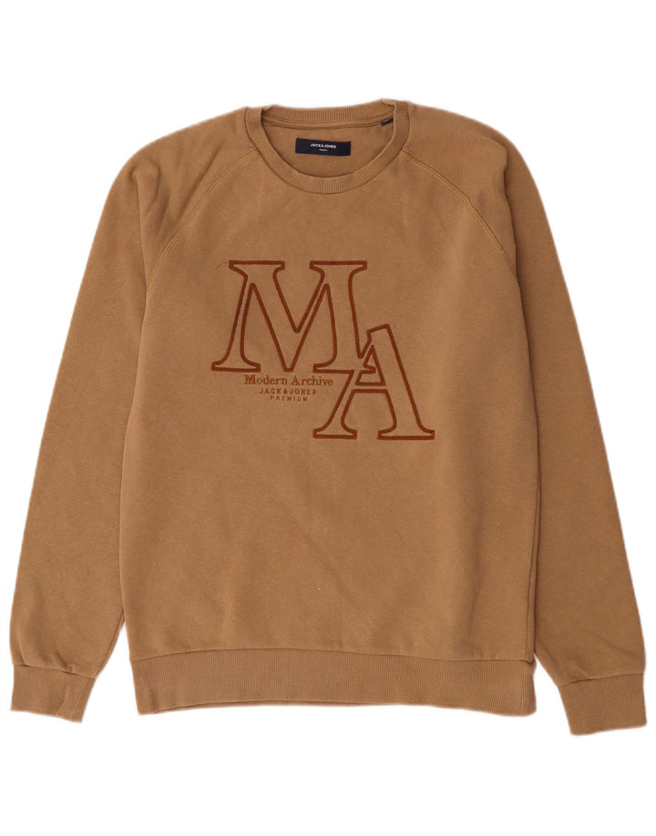 Jack & Jones moletom gráfico masculino jumper médio bege algodão
