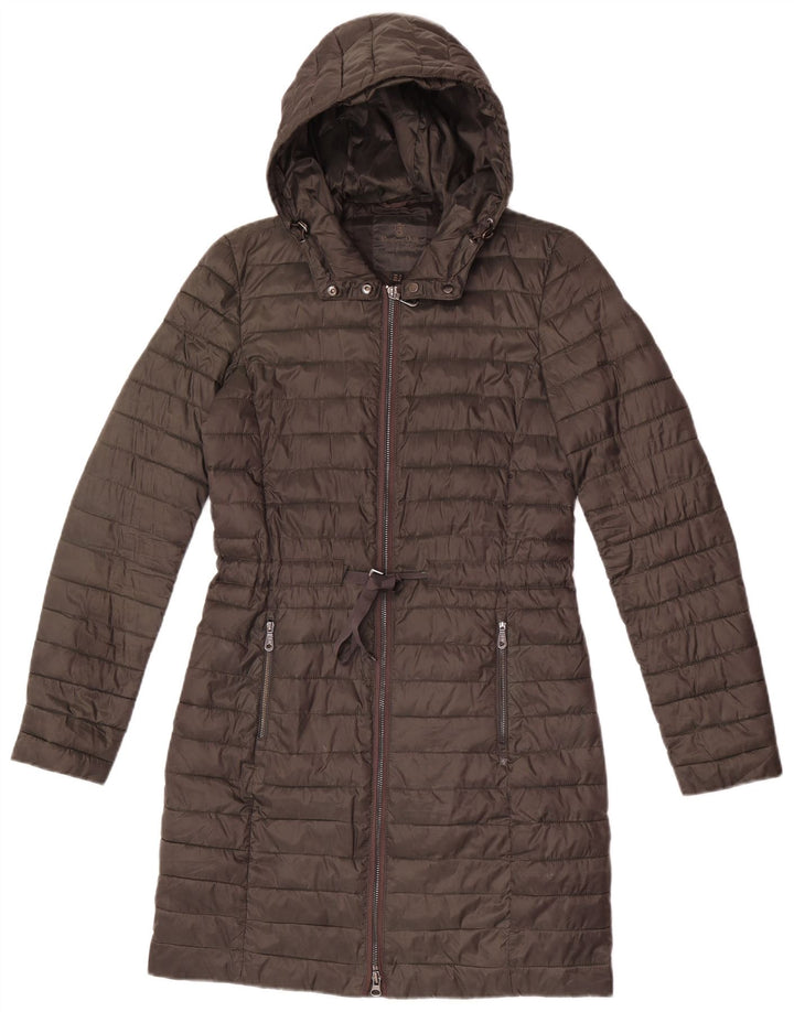 Casaco acolchoado com capuz feminino Massimo Dutti UK 10 pequeno poliéster cáqui