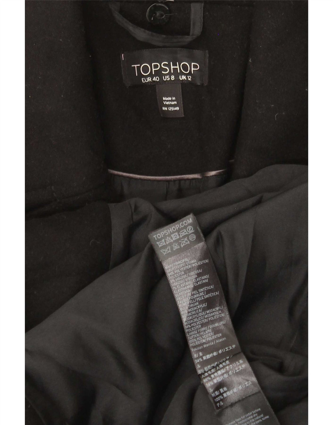 Sobretudo feminino Topshop UK 12 poliéster preto médio
