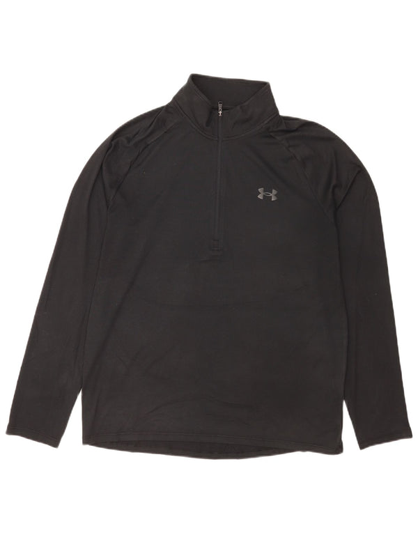 Under Armour Mens Zip Neck Pulôver Treino Top Médio Preto
