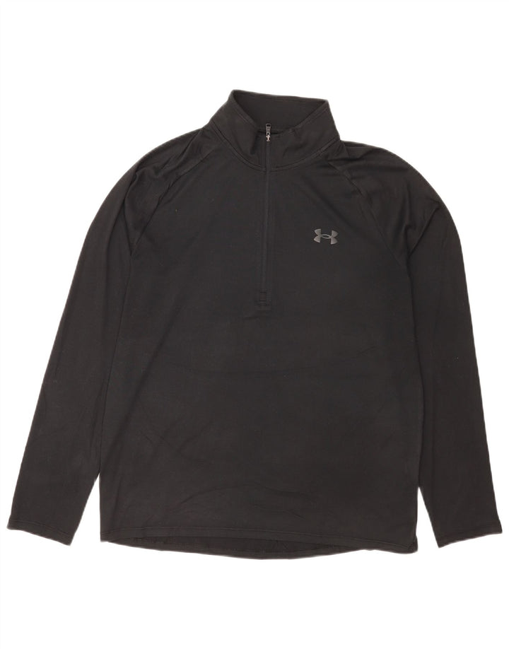 Under Armour Mens Zip Neck Pulôver Treino Top Médio Preto