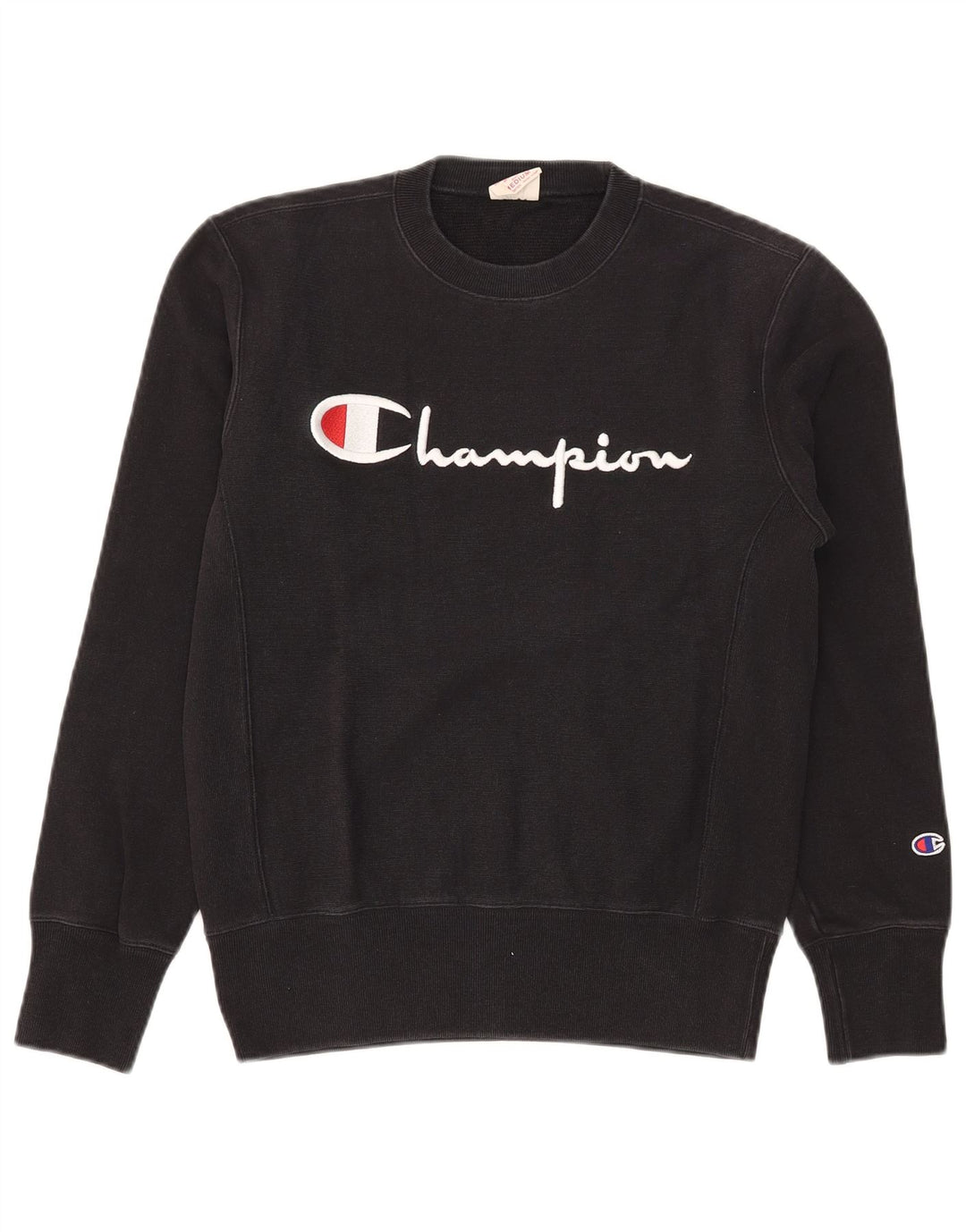 Campeão masculino Reverse Weave Graphic moletom jumper médio algodão preto