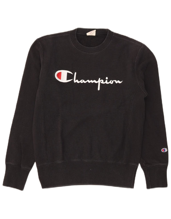 Campeão masculino Reverse Weave Graphic moletom jumper médio algodão preto