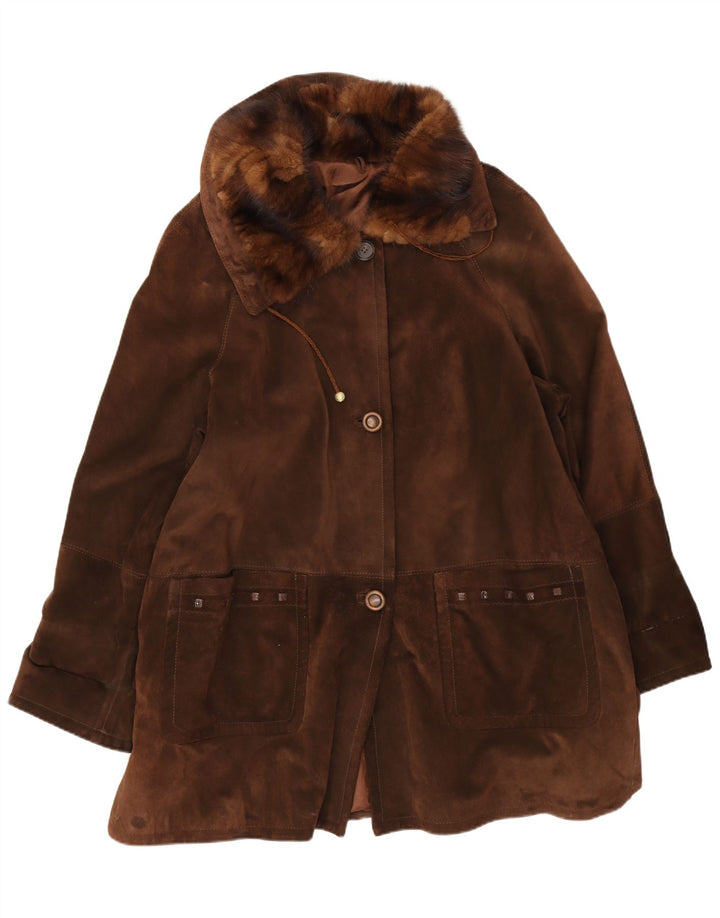 Sobretudo de camurça grande vintage feminino IT 46 couro marrom grande