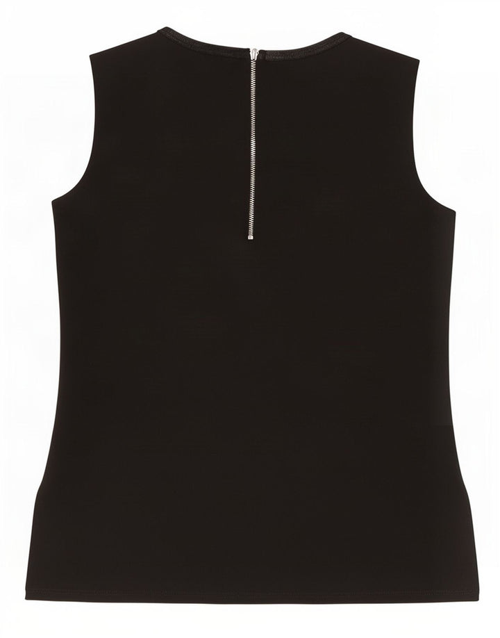 Zara Blusa feminina estampada sem mangas Top Reino Unido 10 pequeno poliéster preto