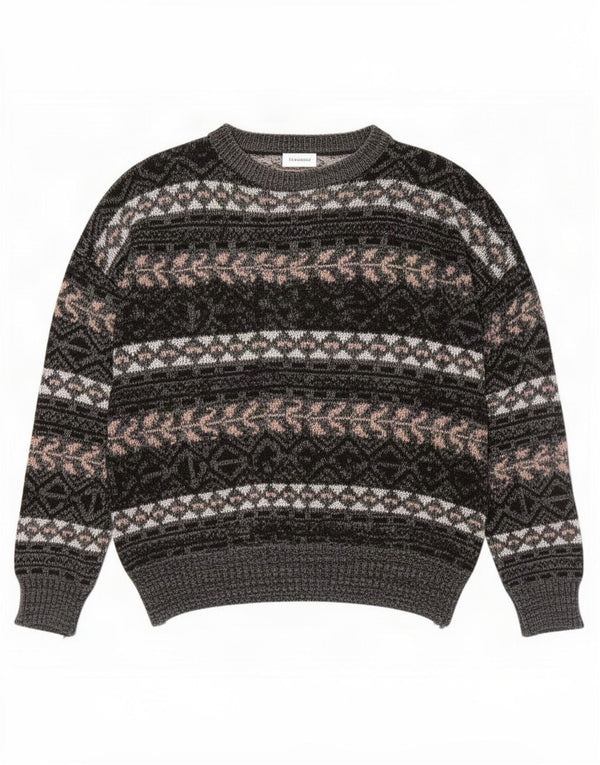 Suéter masculino vintage com gola redonda XL cinza Fair Isle
