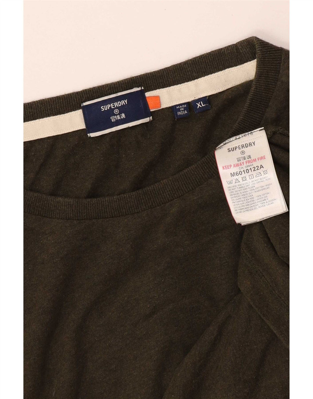Superdry Mens Top Manga Longa XL Algodão Cáqui