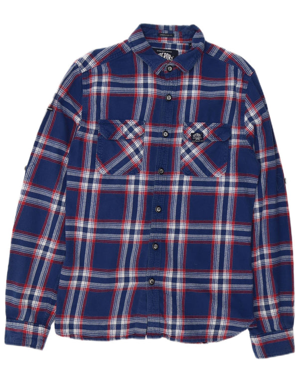 Camisa masculina de flanela Superdry grande algodão xadrez azul marinho