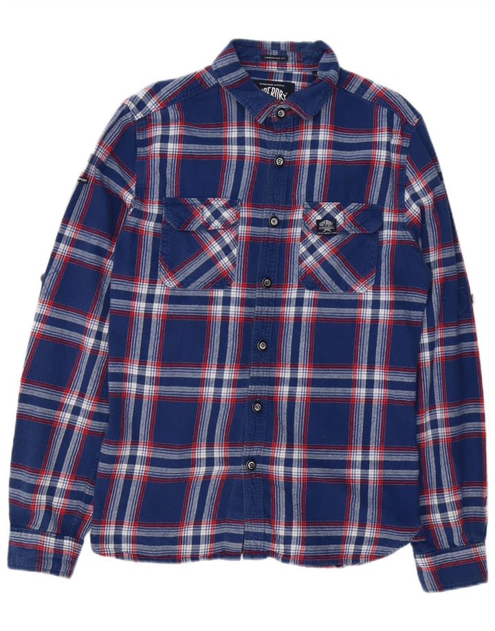 Camisa masculina de flanela Superdry grande algodão xadrez azul marinho