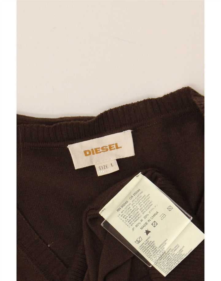 Suéter masculino DIESEL com decote em V grande algodão marrom