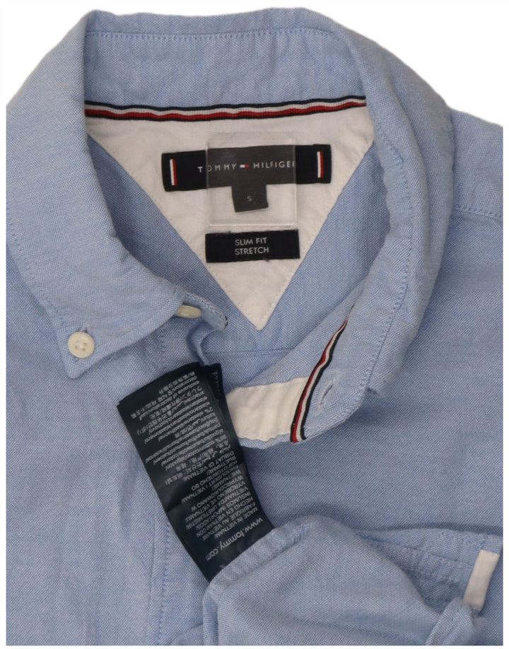 Camisa masculina Tommy Hilfiger Slim Fit pequena azul algodão