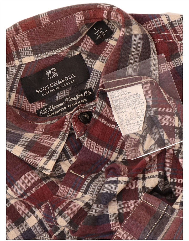 SCOTCH & SODA Camisa masculina grande de algodão xadrez marrom