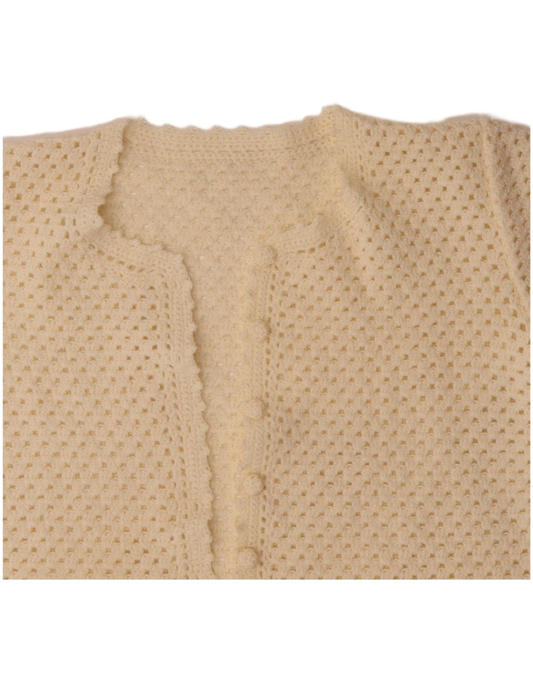 Suéter cardigã feminino VINTAGE de manga curta UK 14 médio off white