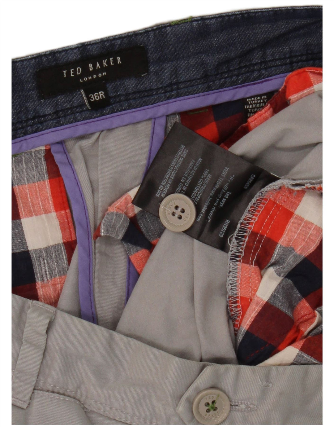 Calça chino reta masculina Ted Baker W36 L31 algodão cinza