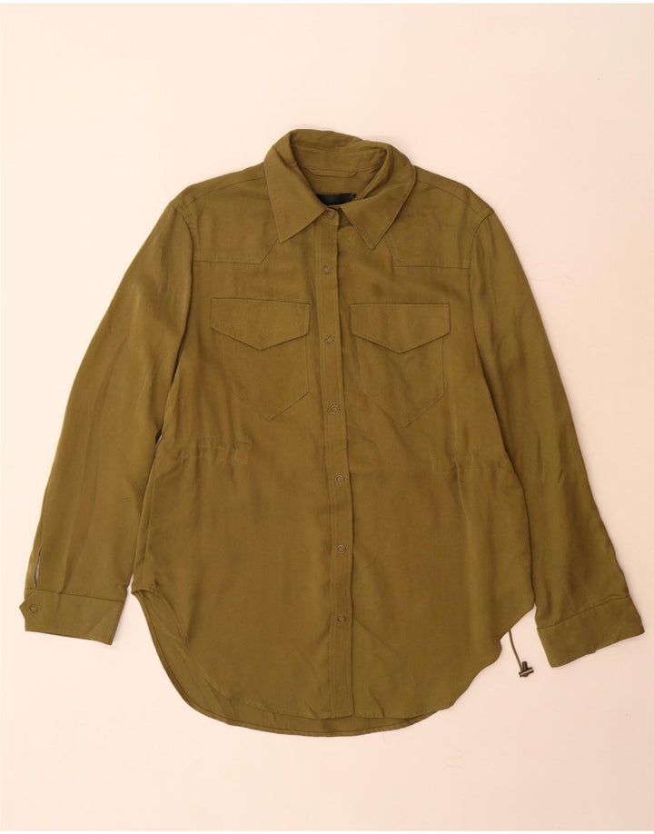 Camisa autografada feminina Marks & Spencer Reino Unido 8 pequena cáqui Tencel