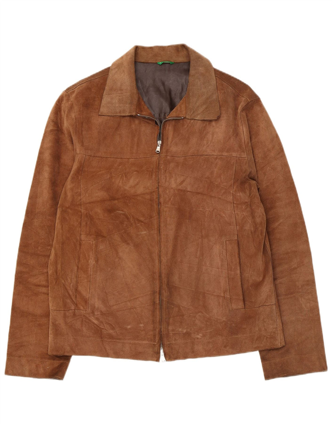 Jaqueta masculina de camurça Benetton UK 38 couro marrom médio