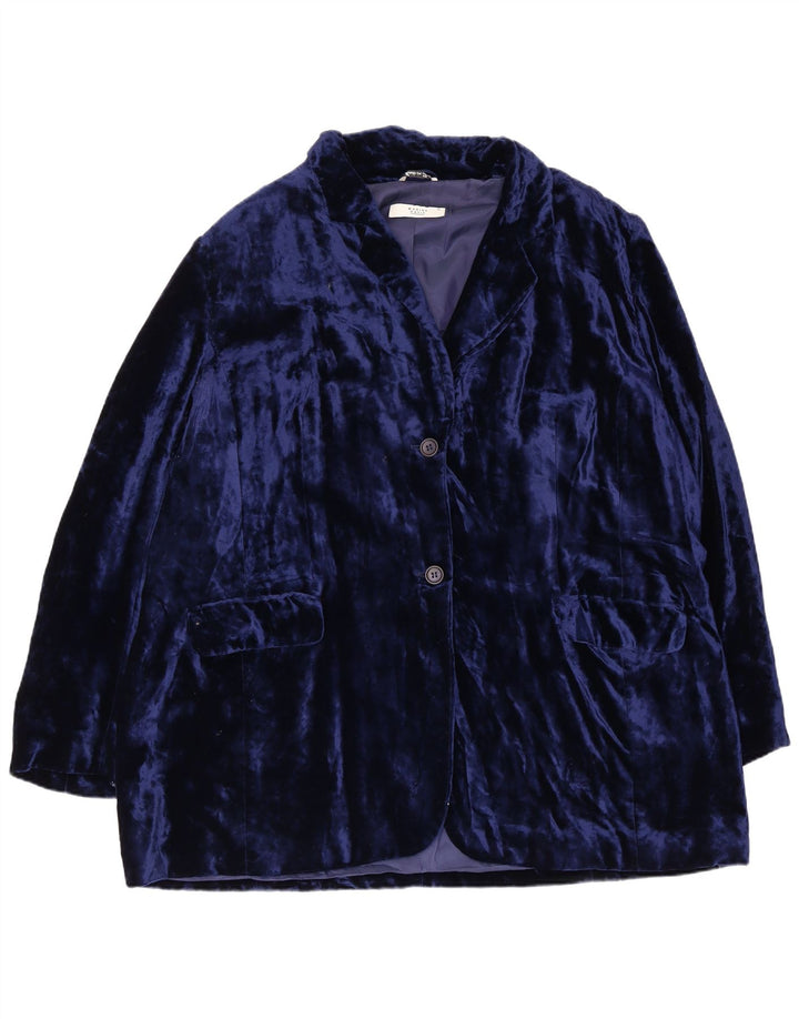 Marina Rinaldi Jaqueta blazer feminina básica de 2 botões de veludo tamanho 31 XL azul