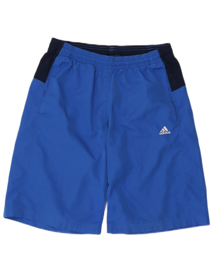 Shorts esportivos masculinos Adidas médio azul colorblock poliéster